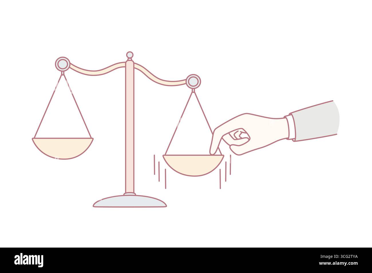 Fare la scelta, misurare i valori concetto. Mano umana che mette un dito da un lato sulla bilancia che prende la decisione e la scelta illustrazione vettoriale Illustrazione Vettoriale