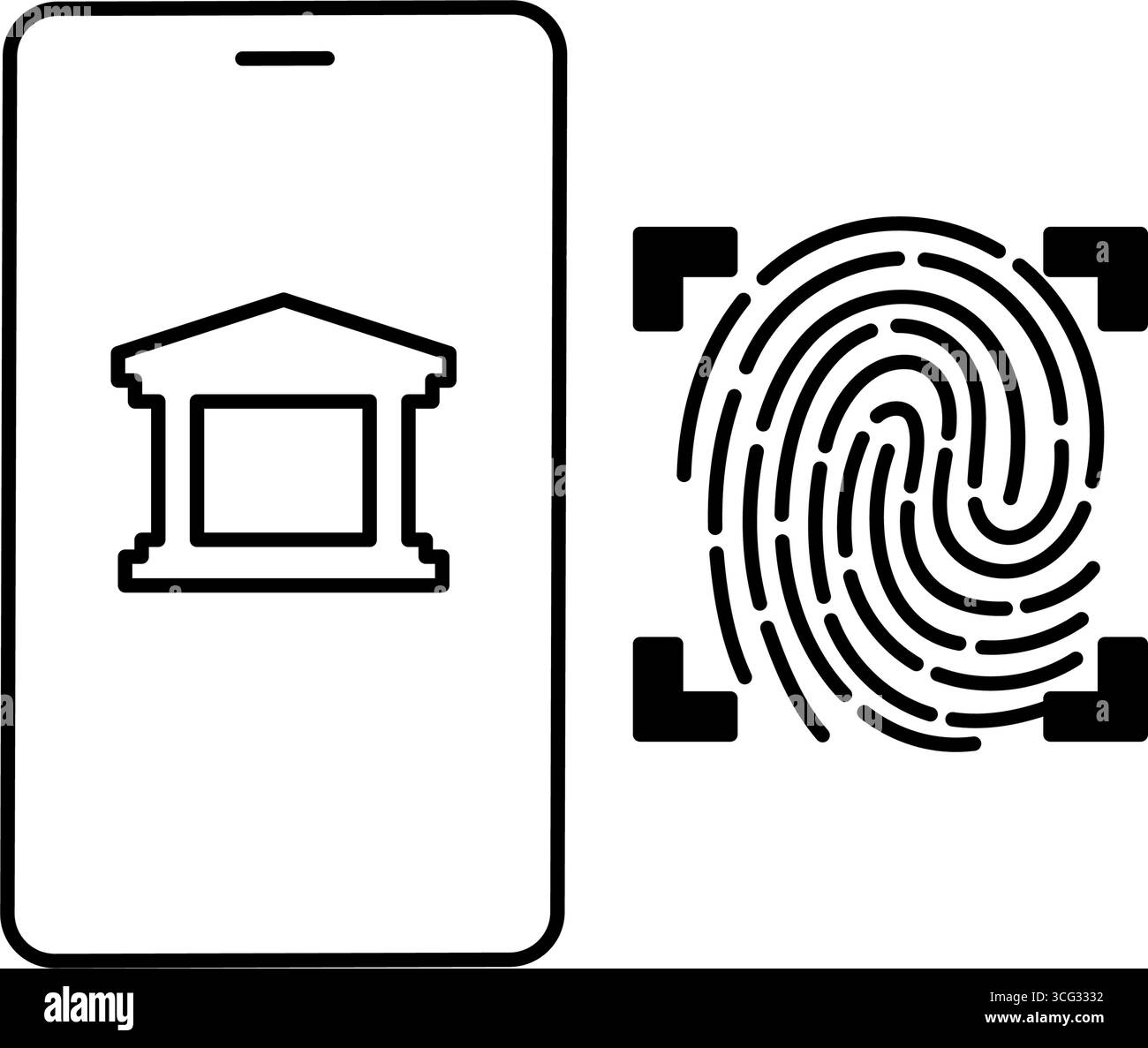 Icona Fintech dell'autenticazione tramite impronte digitali: Accesso alla banca online, illustrazione del vettore di mobile banking sicuro Illustrazione Vettoriale