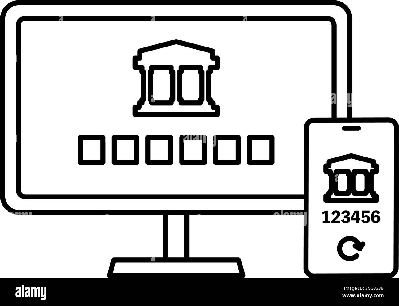 Icona Fintech della banca online con sicurezza di autenticazione a due fattori, illustrazione vettoriale sicura per il mobile banking Illustrazione Vettoriale
