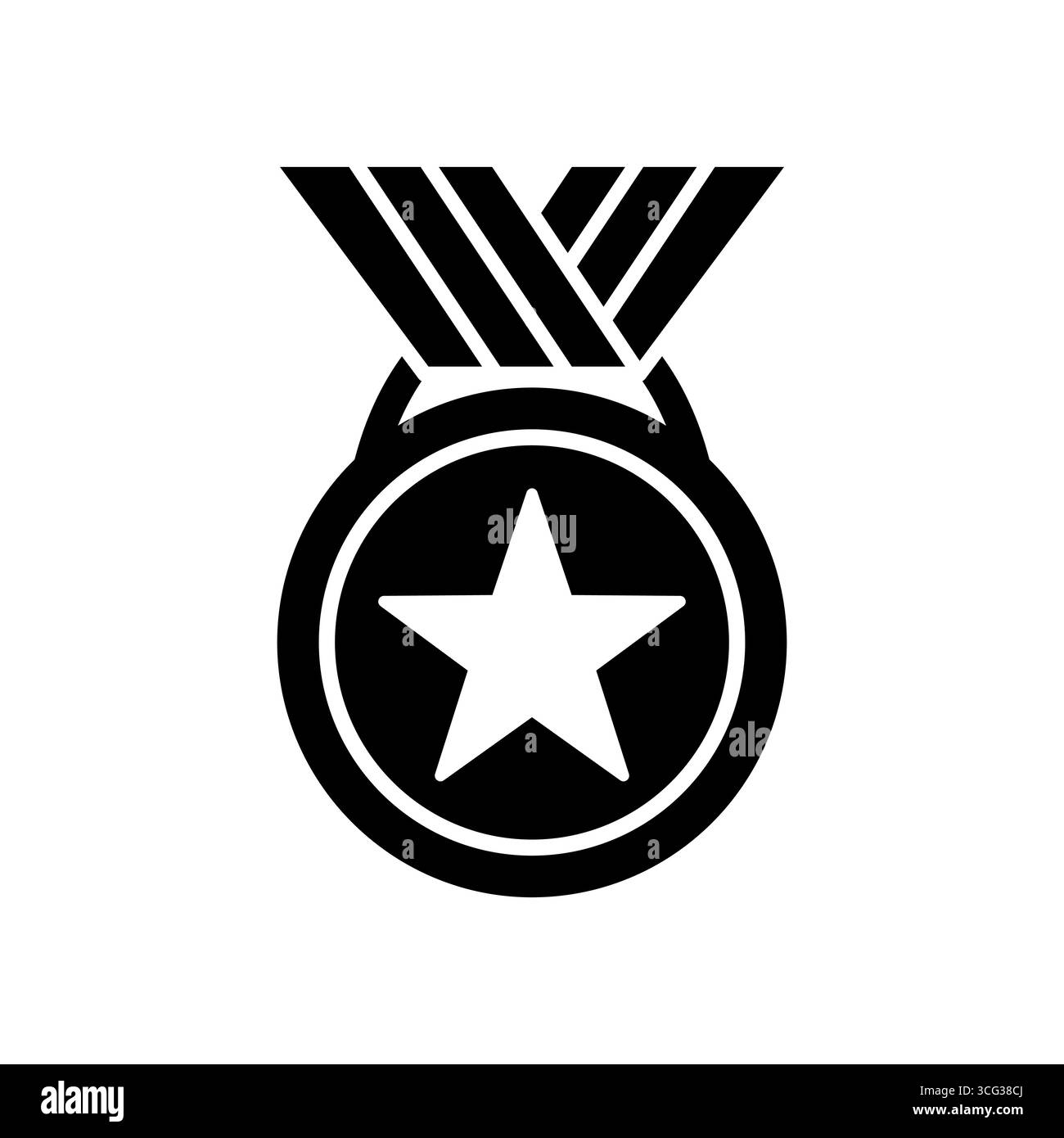 illustrazione vettoriale minimalista in bianco e nero di una medaglia. la medaglia è circolare con una stella nera a cinque punte al centro. Illustrazione Vettoriale