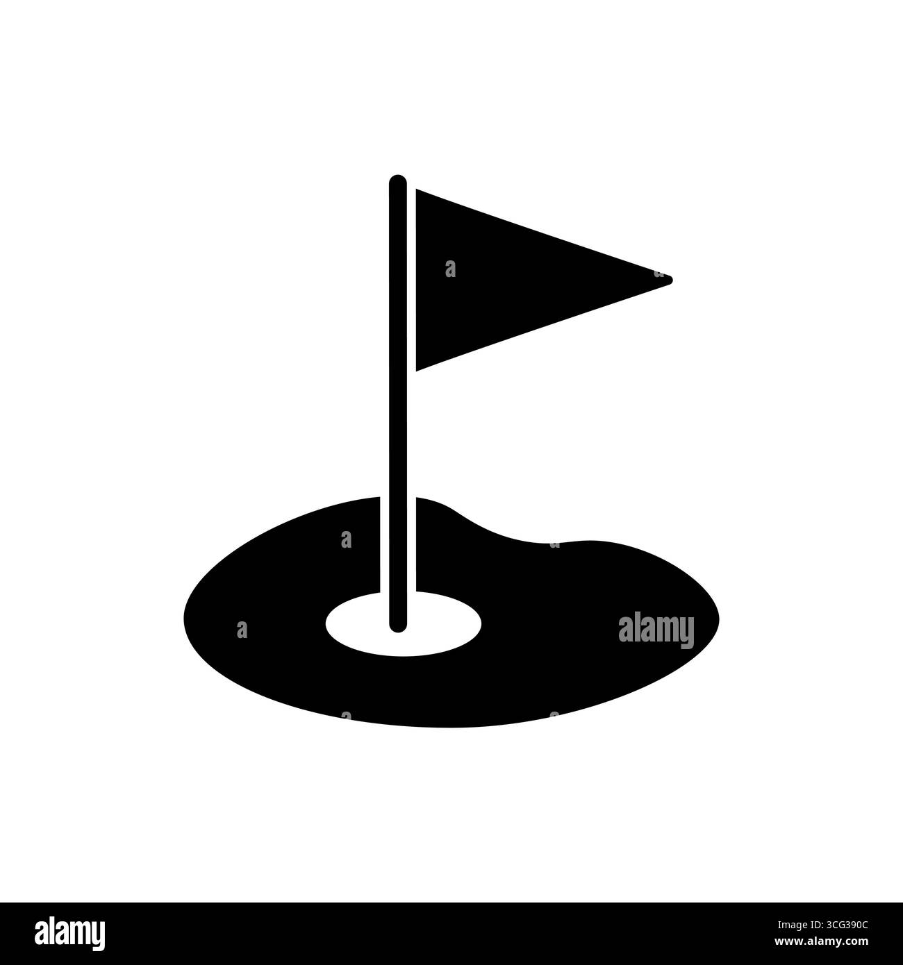 immagine vettoriale in bianco e nero di una buca da golf con una bandiera. Illustrazione Vettoriale