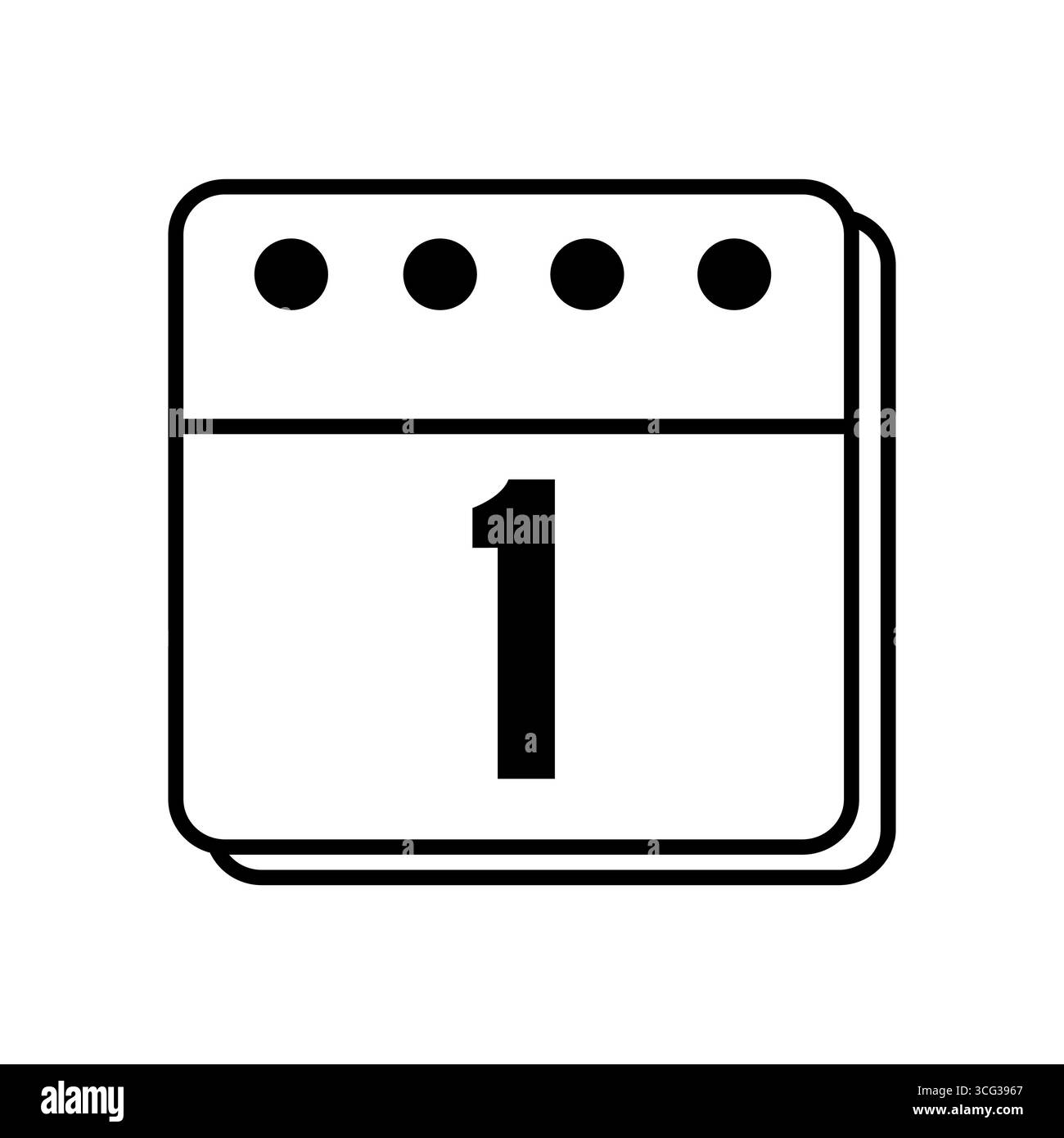 immagine vettoriale in bianco e nero di un'icona del calendario con il numero 1. il design è semplice e rappresenta il primo giorno di un mese o un canto Illustrazione Vettoriale