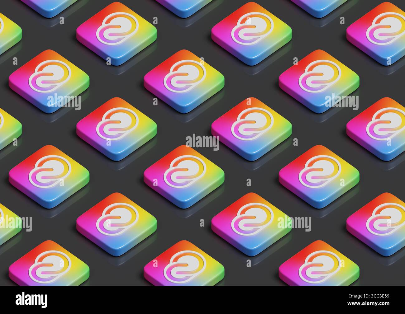 Buenos Aires, Argentina; 22 agosto 2025: Motivo isometrico senza cuciture del logo tridimensionale Adobe Creative Cloud. illustrazione 3d. Foto Stock