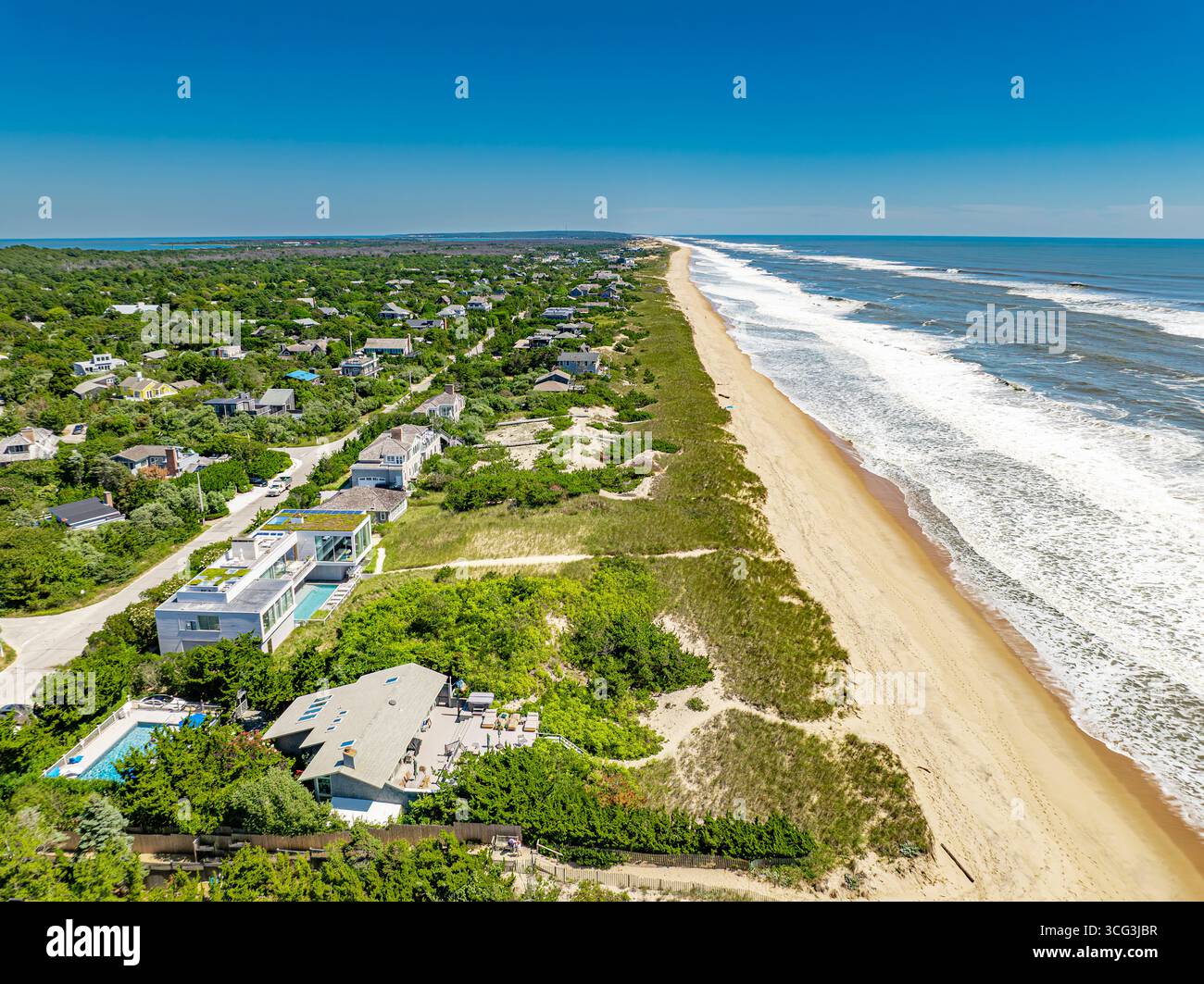 paesaggio aereo di amagansett che guarda a est verso montauk, new york Foto Stock