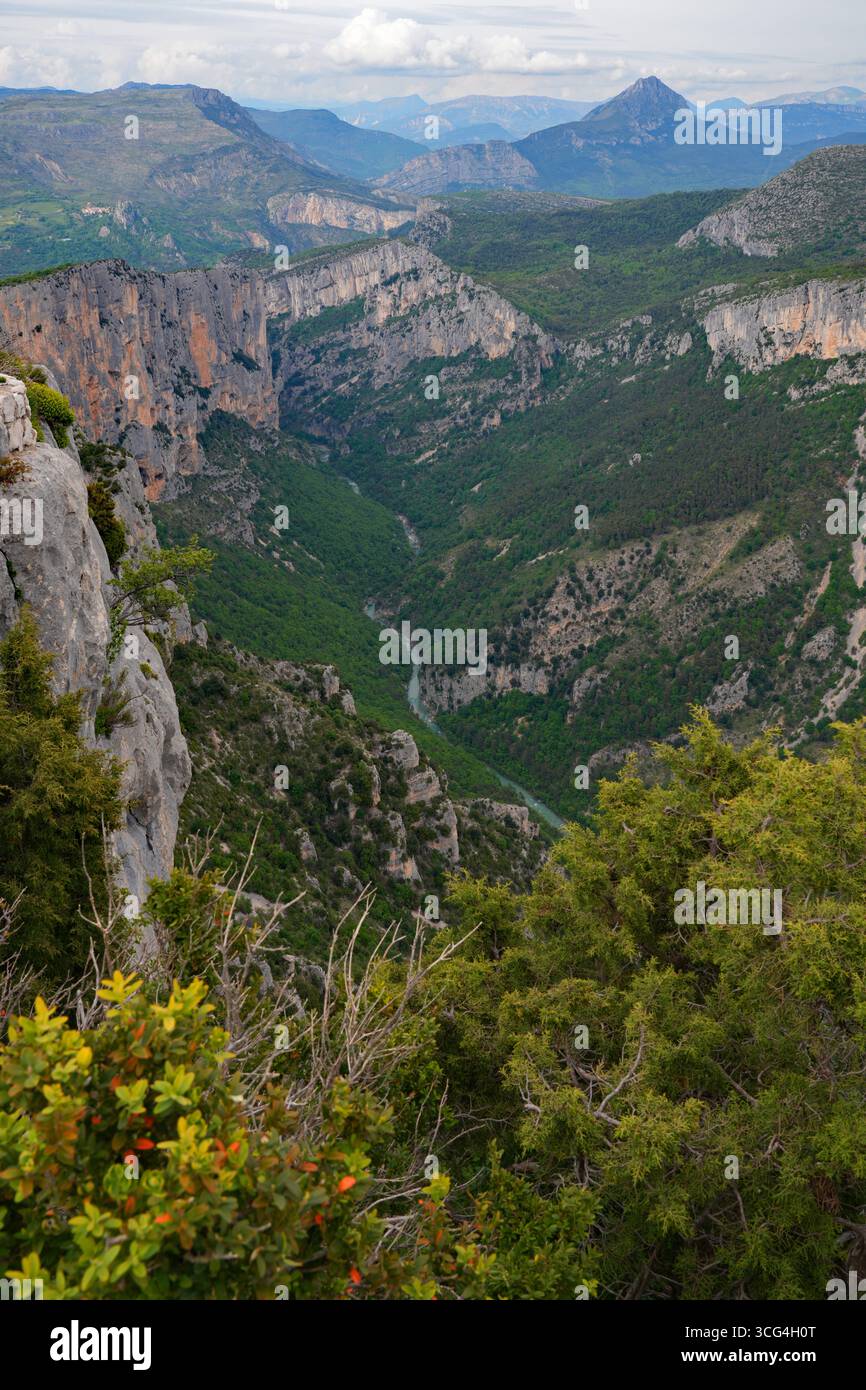Splendida vista sul fiume Verdon nella zona delle Gorges du Verdon, un canyon, nel sud della Francia Foto Stock