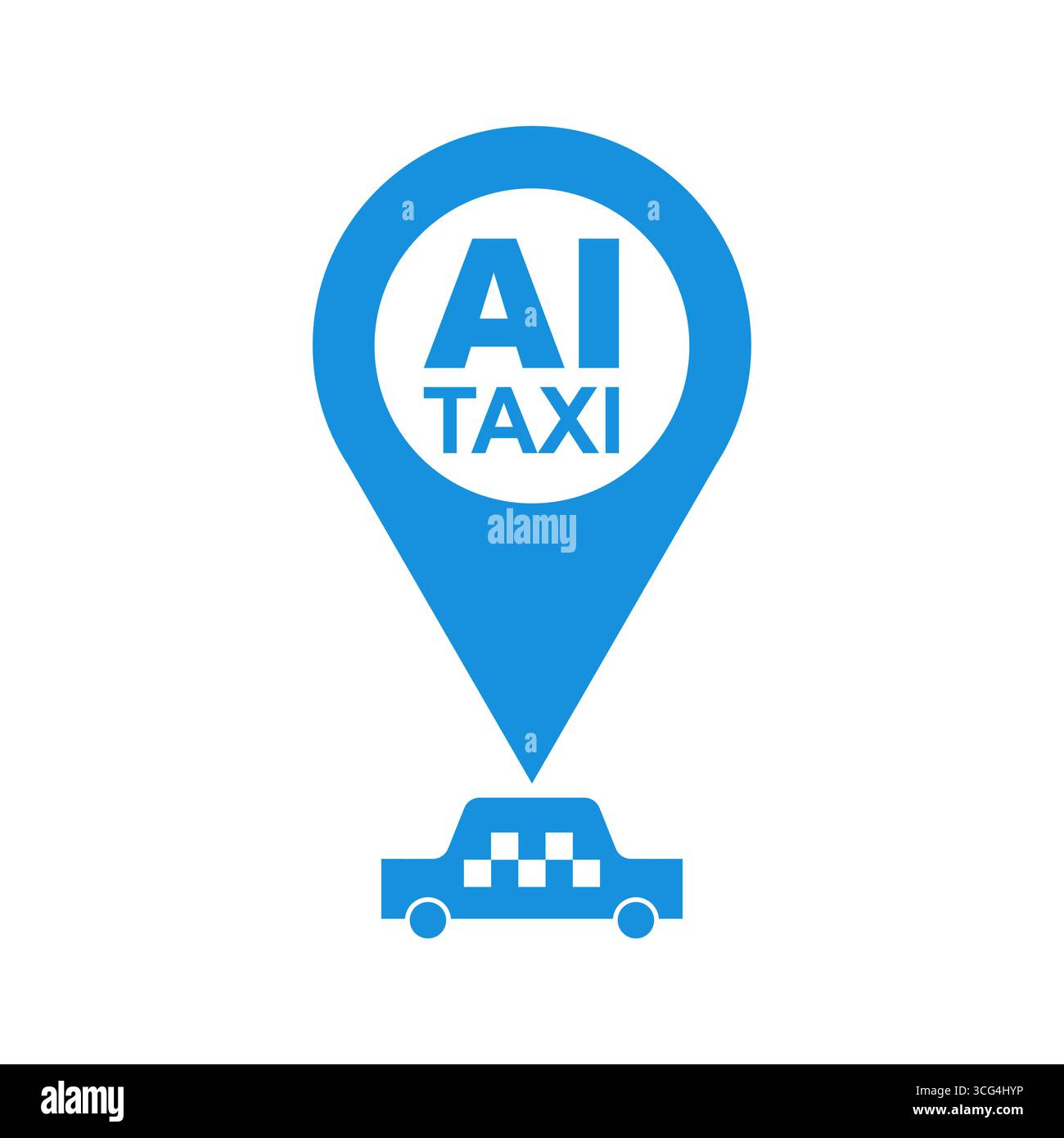 Logo AI taxi con spilla e simbolo dell'auto. Illustrazione vettoriale per il servizio di guida autonoma, il trasporto con intelligenza artificiale, la navigazione intelligente e fu Illustrazione Vettoriale