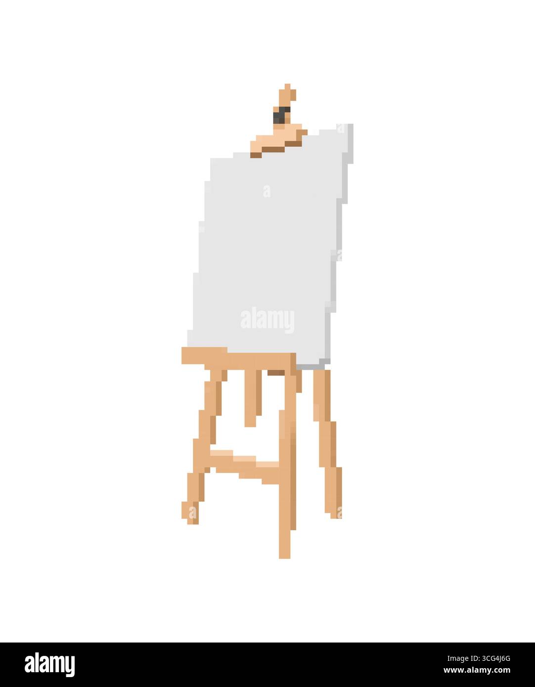 Cavalletto vuoto per la pittura pixel art, perfetto per arte, creatività, design e illustrazioni artistiche. Illustrazione Vettoriale
