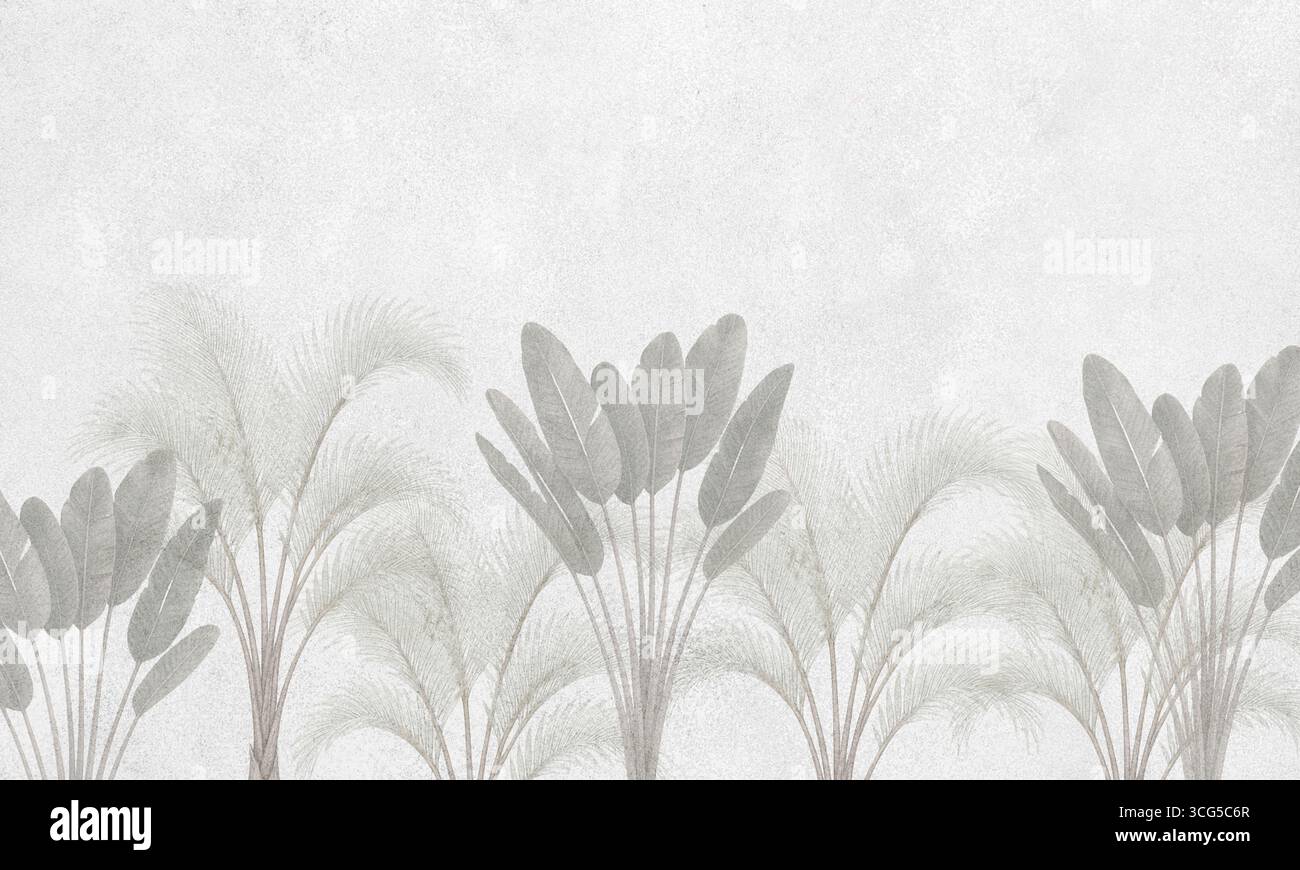 Le palme tropicali lasciano l'acquerello sullo sfondo delle pareti della giungla Foto Stock