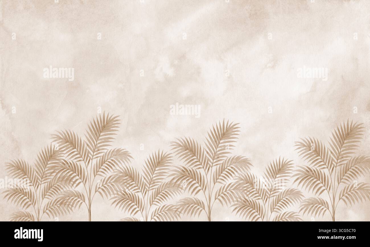 Le palme tropicali lasciano l'acquerello sullo sfondo delle pareti della giungla Foto Stock