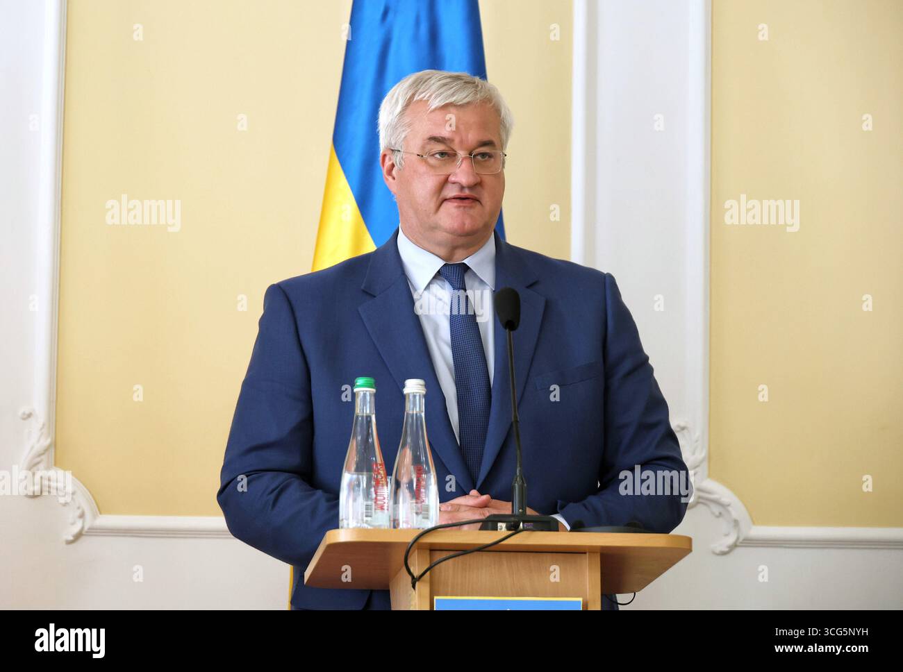 Non esclusiva: Il ministro degli affari esteri dell'Ucraina Andrii Sybiha partecipa a una conferenza stampa congiunta con i suoi colleghi dell'Unione Benelux Foto Stock