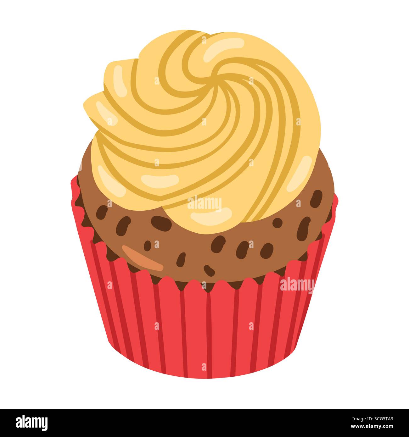 Delizioso cupcake rosa con illustrazione vettoriale della panna dolce. Illustrazione di cartoni animati da dessert isolata su sfondo bianco Illustrazione Vettoriale