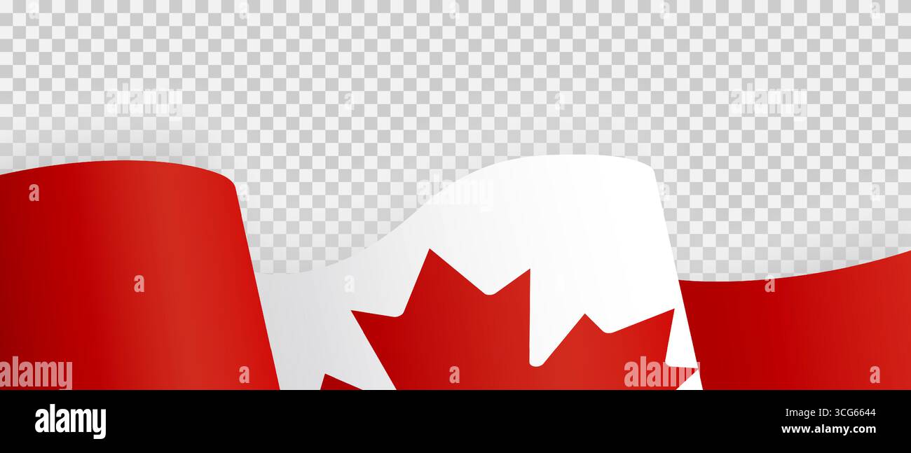 Bandiera ondeggiante del Canada con foglia d'acero rosso su sfondo bianco e rosso. Celebrazione nazionale del Canada Day e Ringraziamento canadese. Illustrati patriottici Illustrazione Vettoriale