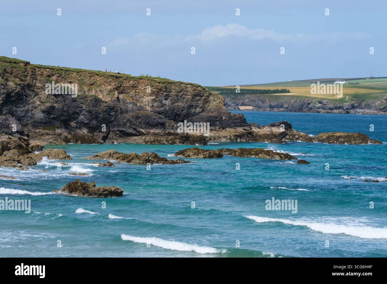 Cornwall, Inghilterra, costa rocciosa del Regno Unito lungo Cornwall Coast Path, vicino a Trevone. Foto Stock