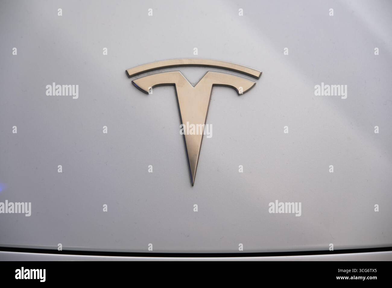 Shanghai, Cina - 28 giugno 2025: Logo auto Tesla Foto Stock