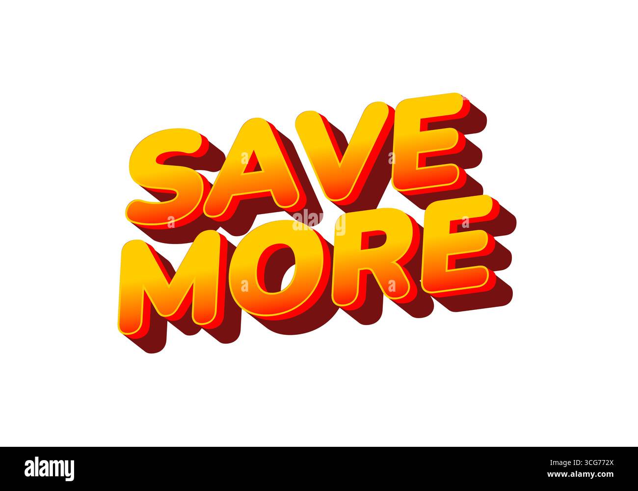 Testo audace e colorato che dice DI RISPARMIARE DI PIÙ in stile 3D con un effetto ombra, ideale per materiali promozionali o pubblicità. Illustrazione Vettoriale