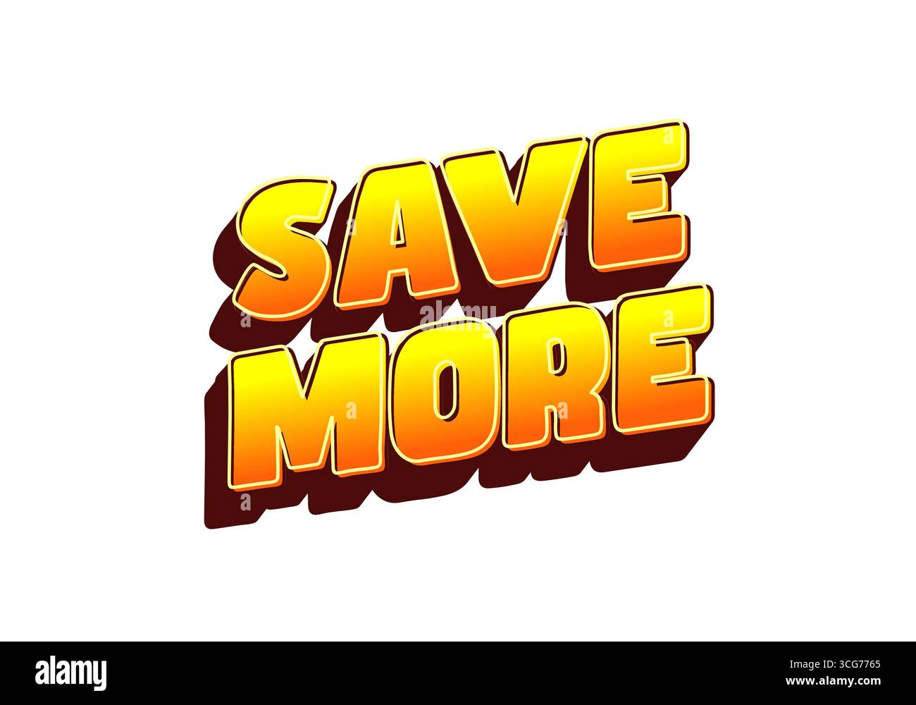 Testo dal design audace e vibrante con la frase RISPARMIATE DI PIÙ in una sfumatura da giallo ad arancione con un effetto ombra, adatto per materiali promozionali Illustrazione Vettoriale