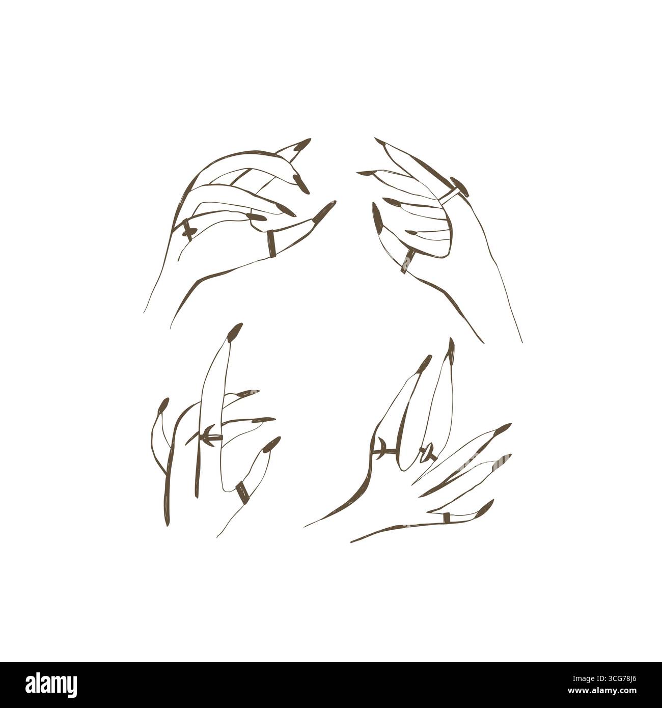 Set di ferri magici con quattro mani magiche in pose uniche, perfetto per progetti di design e arte digitale Illustrazione Vettoriale