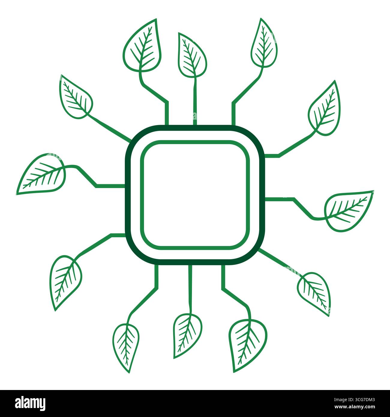 Botanical Tech Icon eco microchip foglie verdi, innovazione tecnologica sostenibile Illustrazione Vettoriale