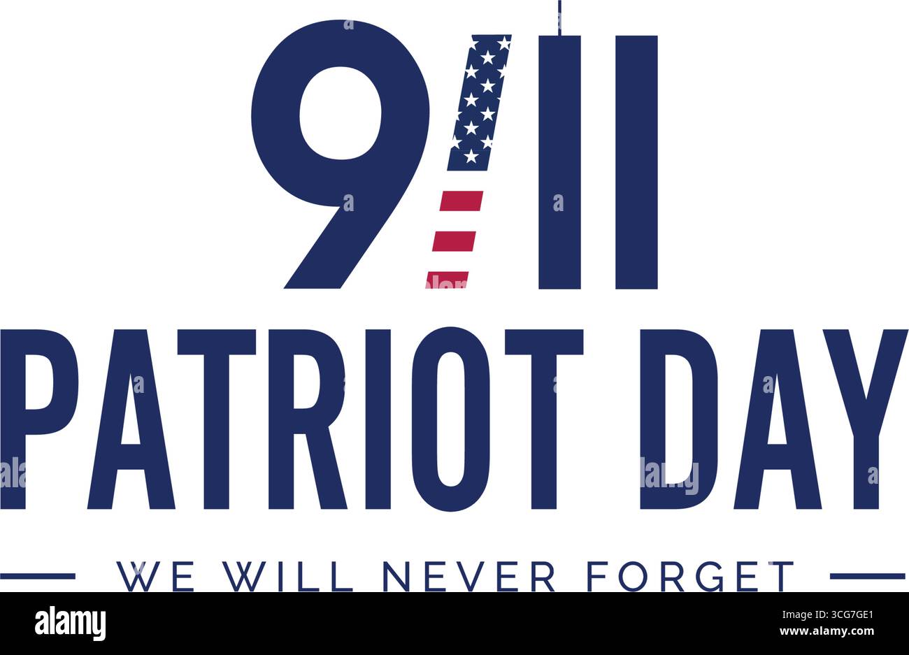 Bandiera americana e scritta per il Patriot Day degli Stati Uniti. Illustrazione vettoriale. Giorno della memoria, 11 settembre Illustrazione Vettoriale