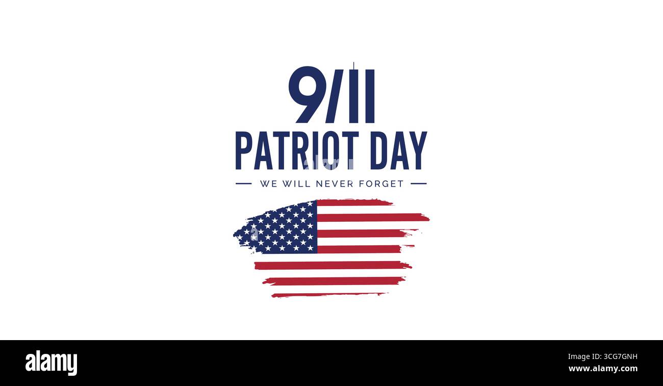 Bandiera americana e scritta per il Patriot Day degli Stati Uniti. Illustrazione vettoriale. Giorno della memoria, 11 settembre Illustrazione Vettoriale