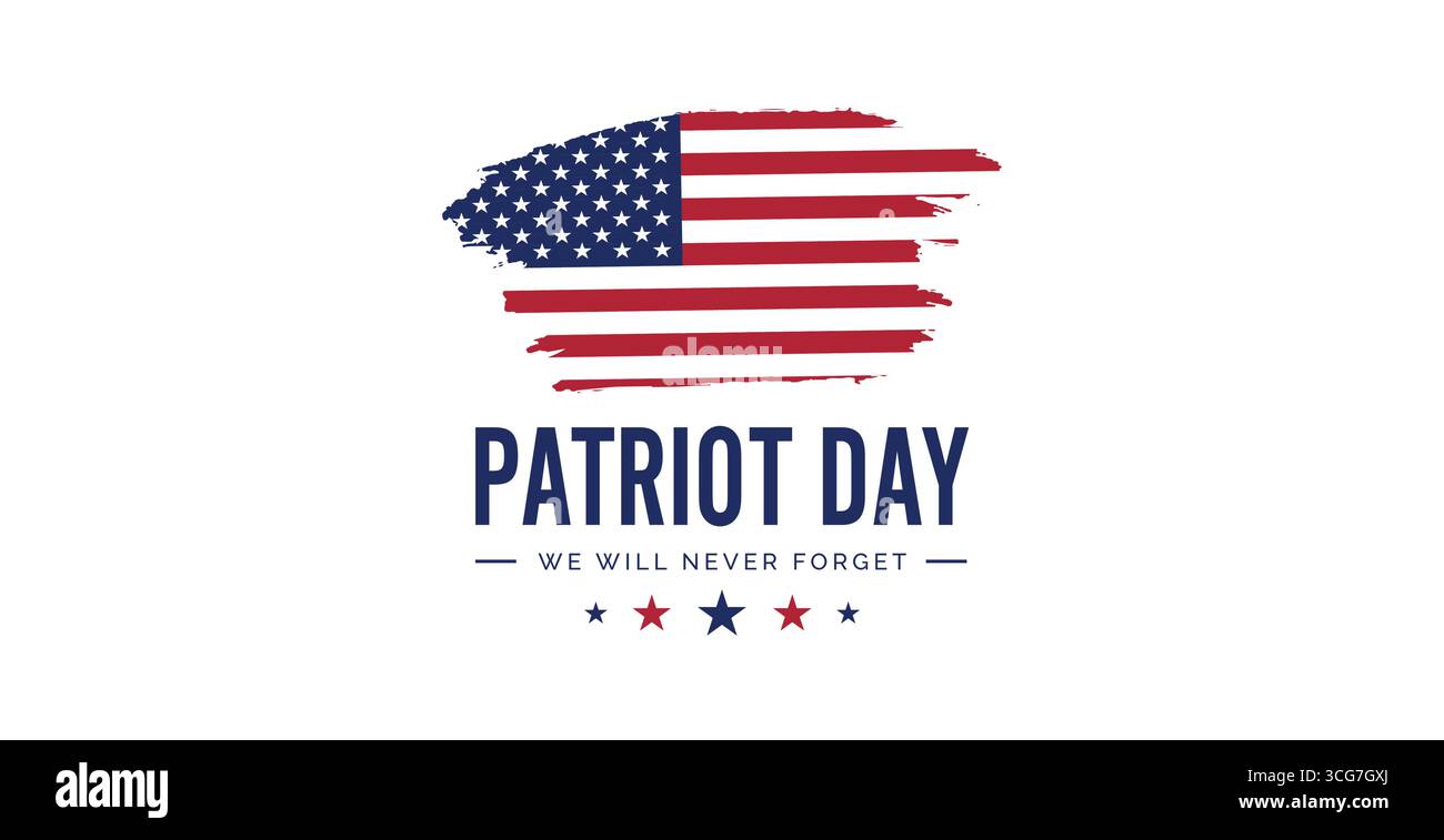 Bandiera americana e scritta per il Patriot Day degli Stati Uniti. Illustrazione vettoriale. Giorno della memoria, 11 settembre Illustrazione Vettoriale