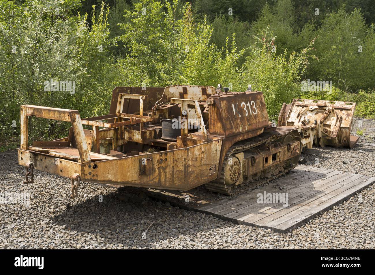 Tabella di carico di un ponte stradale AM 105 G, macchinari per l'estrazione mineraria, complesso industriale della miniera di carbone di Zollverein, sito patrimonio dell'umanità dell'UNESCO, Essen, zona della Ruhr, nord Foto Stock