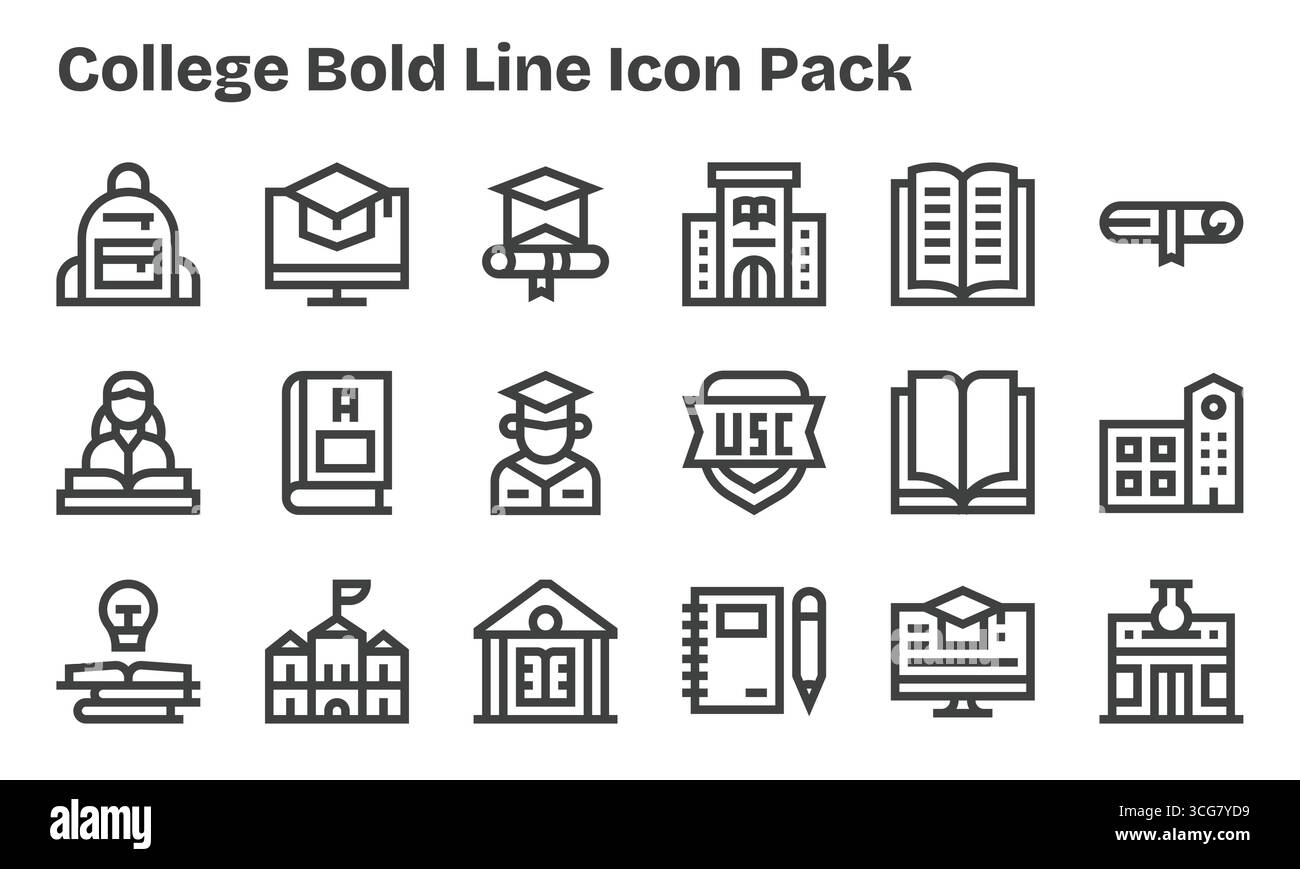 Set di 18 icone in stile Bold Line a tema College, create per una perfetta integrazione in app e siti Web. Illustrazione Vettoriale
