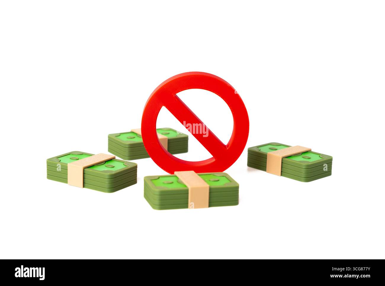 Pile di banconote da un dollaro e NESSUN segno. Restrizioni monetarie. Divieti. Confisca. Divieti finanziari, controllo valutario, misure anticorruzione Foto Stock