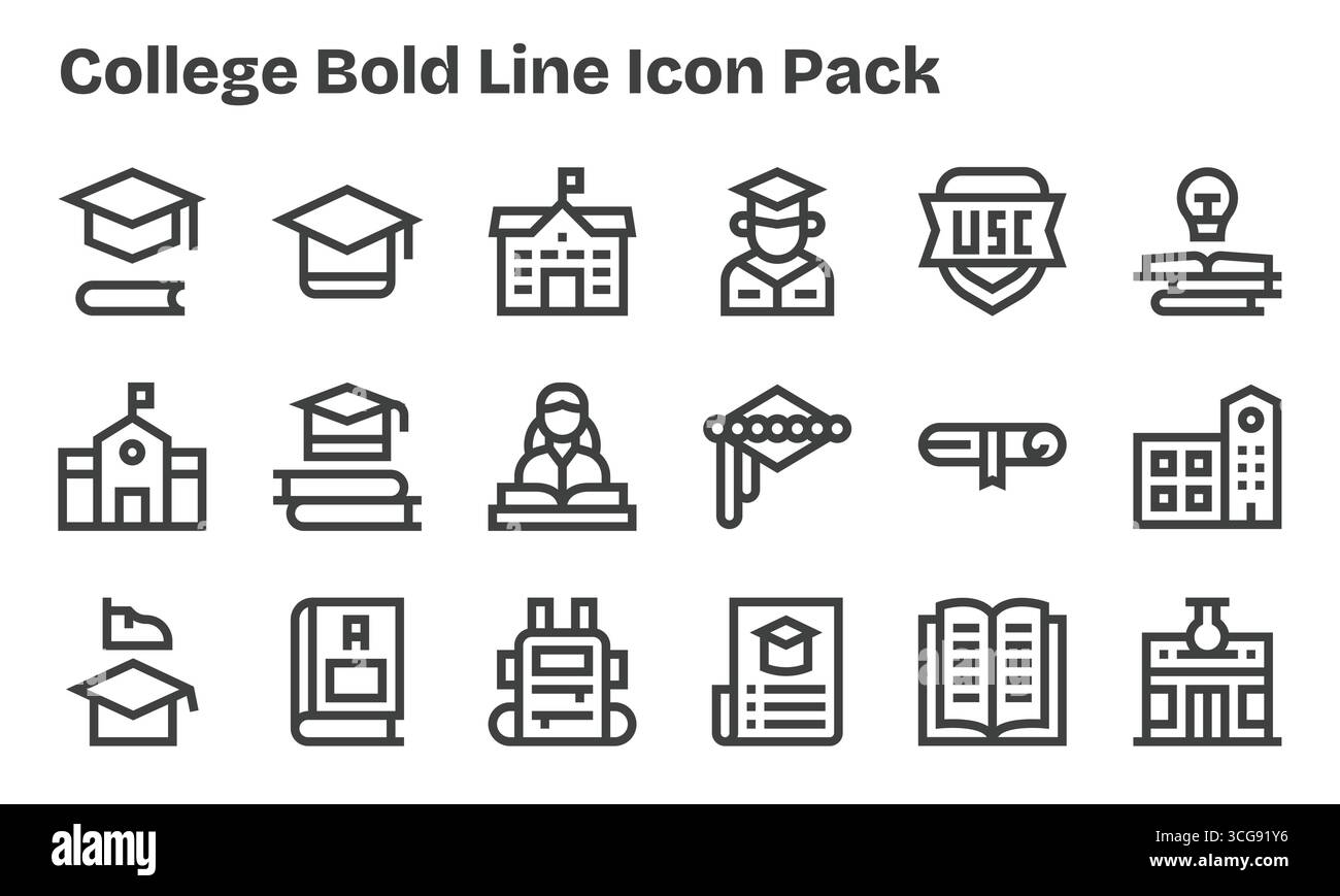 Scarica 18 icone Bold Line scalabili progettate per l'università, adatte per progetti professionali e creativi. Illustrazione Vettoriale