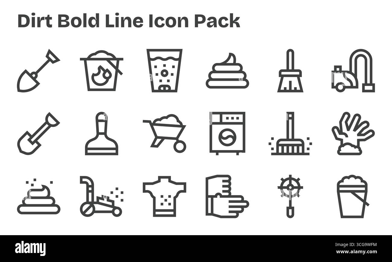 Questo pacchetto di icone Dirt include 18 vettori Bold Line, perfetti per migliorare le interfacce digitali. Illustrazione Vettoriale