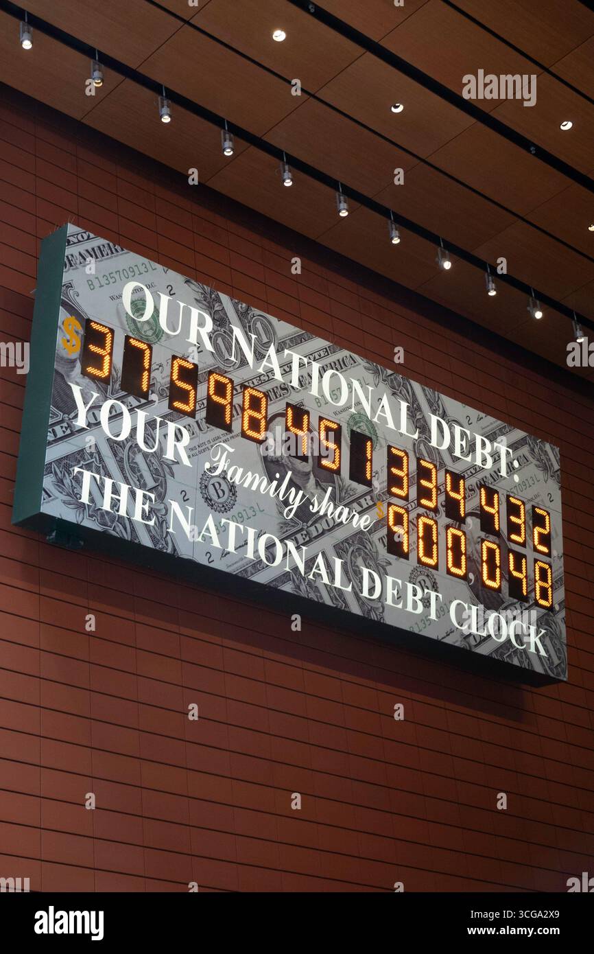 National Debt Clock, Times Square, New York, USA 2025 Foto Stock