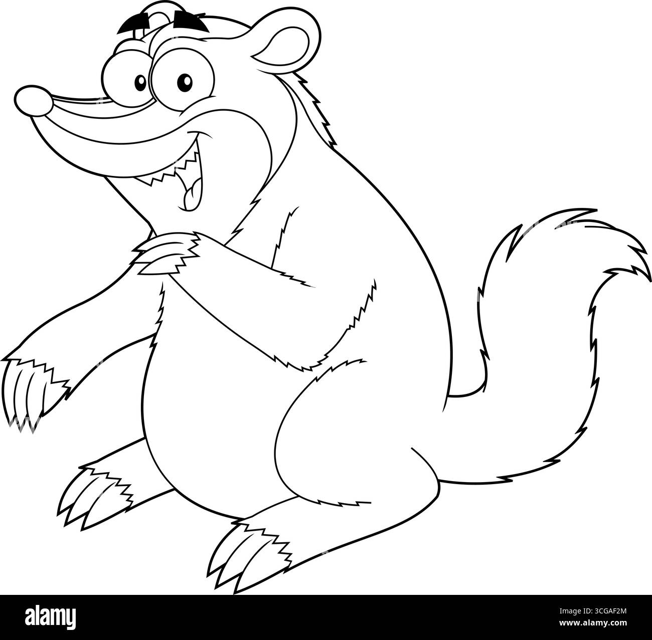 Personaggio del cartone animato Badger Animal. Illustrazione vettoriale disegnata a mano isolata su sfondo trasparente Illustrazione Vettoriale