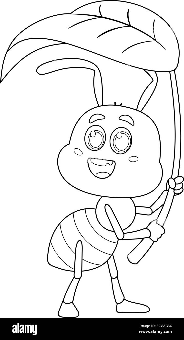 Carino personaggio carino del cartone animato con Una grande foglia. Illustrazione vettoriale disegnata a mano isolata su sfondo trasparente Illustrazione Vettoriale