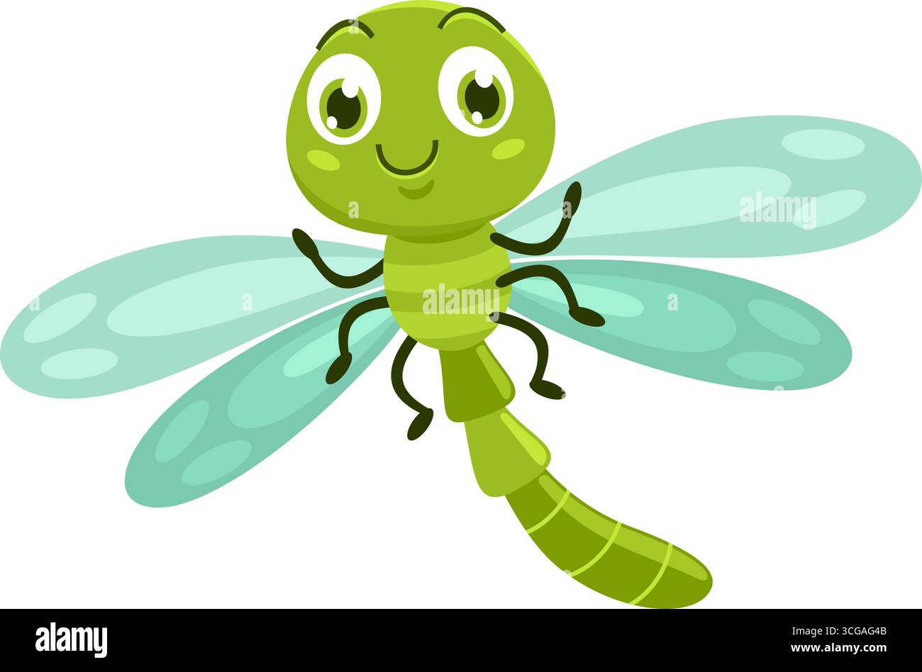 Carino personaggio di Dragonfly Insect Cartoon Flying. Illustrazione vettoriale Flat Design isolato su sfondo trasparente Illustrazione Vettoriale