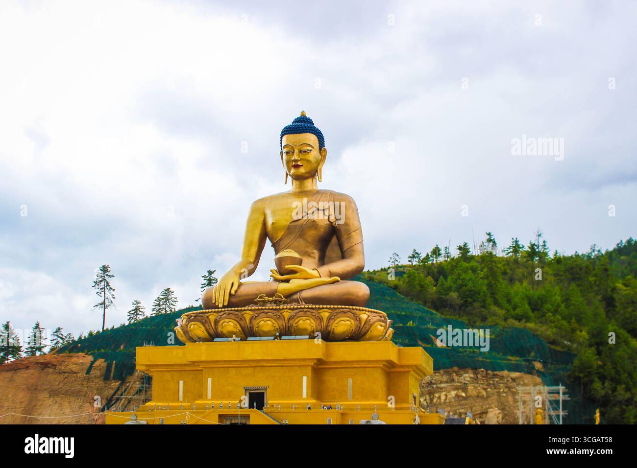 Statua di Buddha serena che simboleggia la pace, la meditazione e la spiritualità, riflettendo l'artigianato tradizionale e il patrimonio culturale in tutta l'Asia. Foto Stock