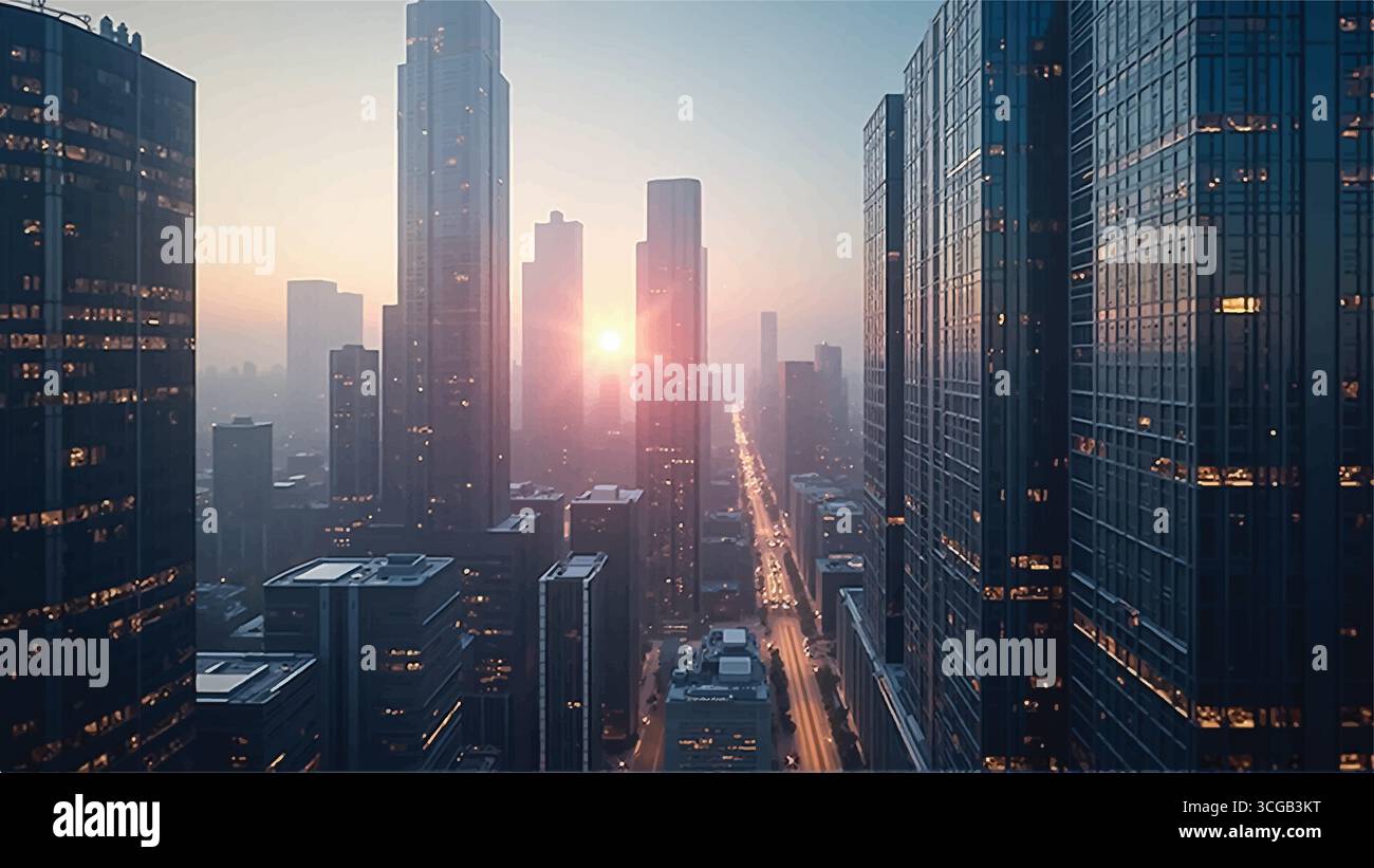 Città futuristica con edifici alti sfondi Illustrazione Vettoriale