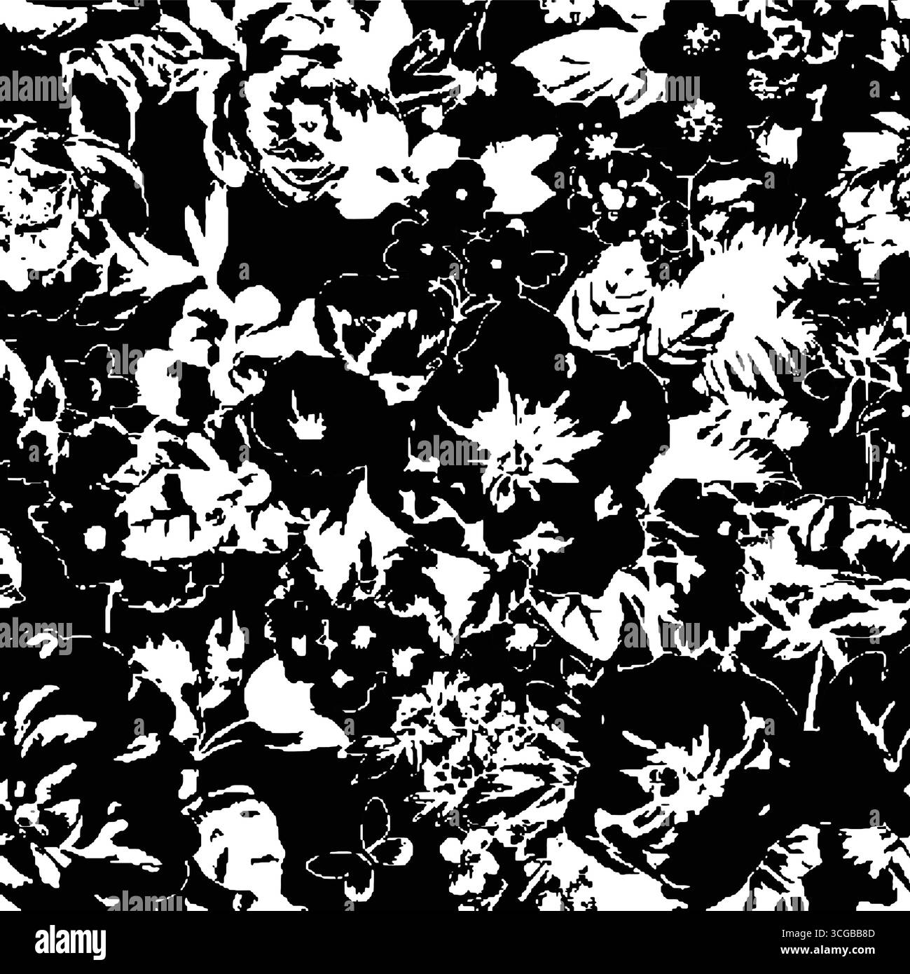 fiori di acquerello con foglie. motivo senza cuciture con fiori d'acquerello. Stampa acquerello in stile vintage rustico, tessuto o carta da parati. Illustrazione Vettoriale