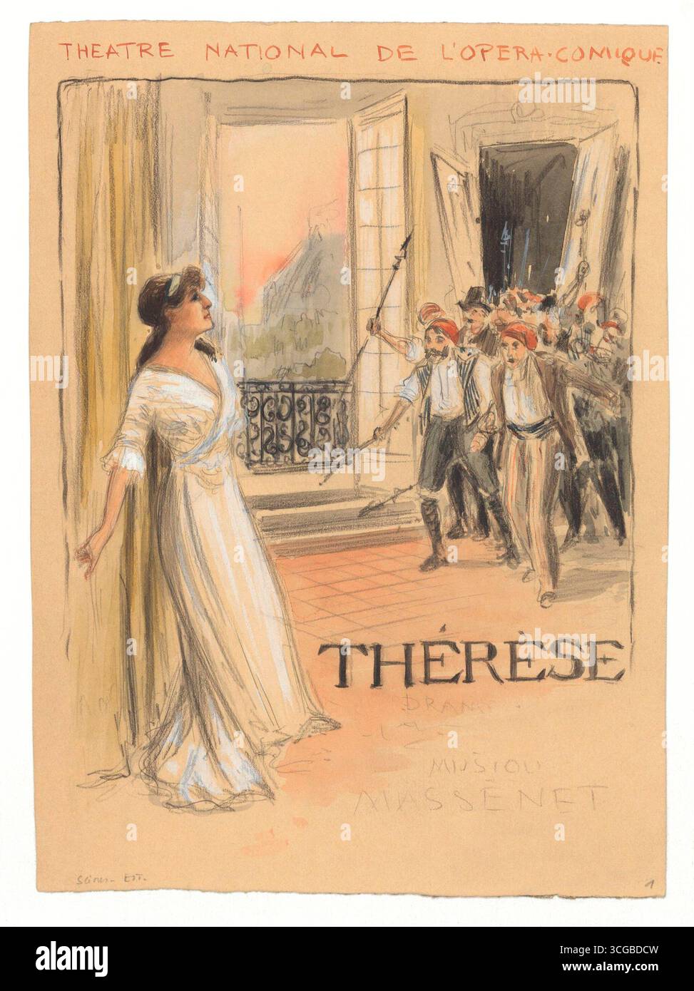 Poster per la prima di Parigi del 1911 di Thérèse all'Théâtre National de l'Opéra-Comique, con musiche di Jules Massenet e con Lucy Arbell nel ruolo del protagonista. Illustrazione associata a R. Chavagnes. Foto Stock