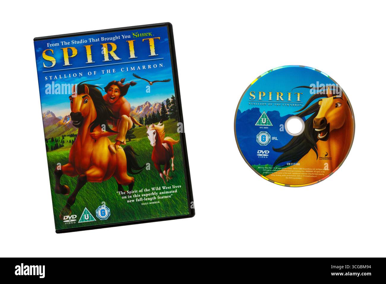 DVD Spirit con disco rimosso dalla custodia isolata su sfondo bianco Foto Stock