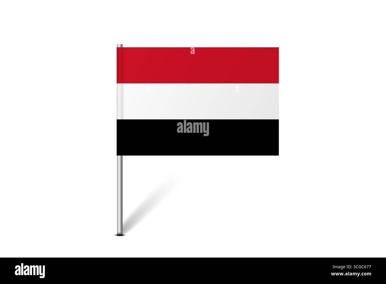 Bandiera dello Yemen - bandiera della mappa che rappresenta l'identità e il patrimonio culturale di un paese. L'essenza dell'orgoglio nazionale e dell'unità. Indicatore pin mappa bloccato su uno sfondo bianco Illustrazione Vettoriale