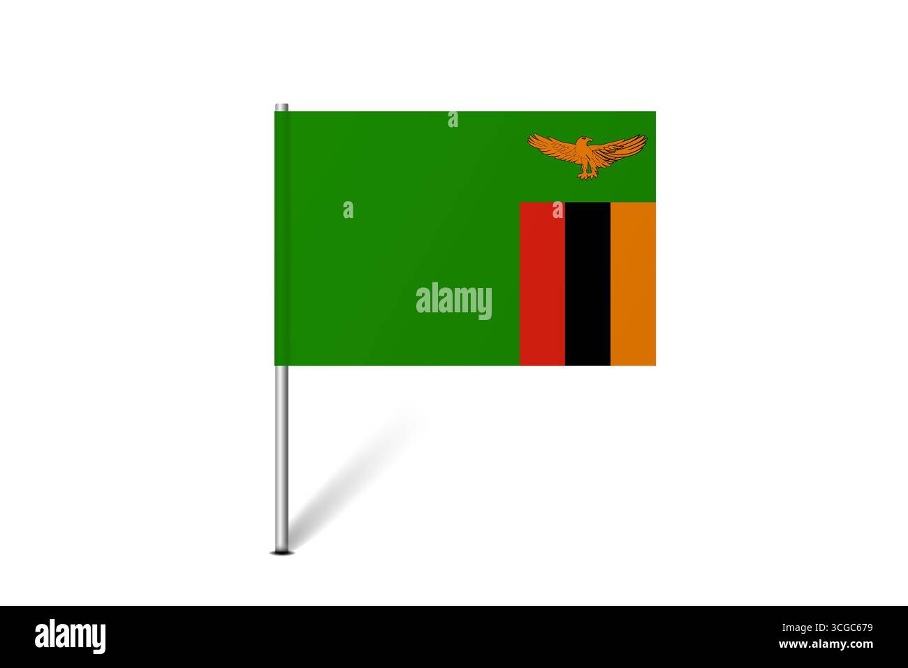 Bandiera dello Zambia - bandiera della mappa che rappresenta un'identità culturale e un patrimonio del paese. L'essenza dell'orgoglio nazionale e dell'unità. Indicatore pin mappa bloccato su uno sfondo bianco. Illustrazione Vettoriale