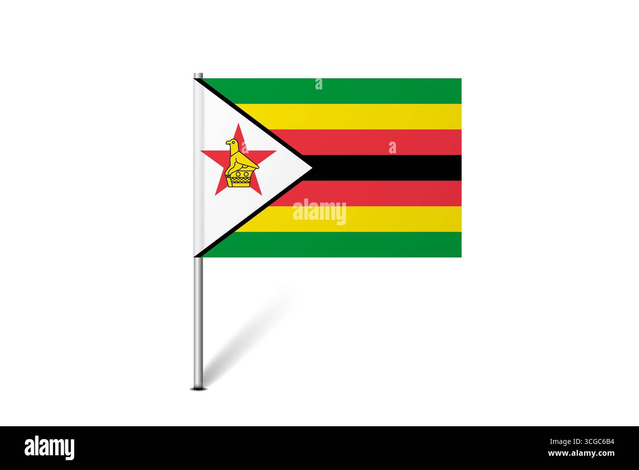 Bandiera dello Zimbabwe - bandiera della mappa che rappresenta l'identità e il patrimonio culturale di un paese. L'essenza dell'orgoglio nazionale e dell'unità. Indicatore pin mappa bloccato su uno sfondo bianco Illustrazione Vettoriale