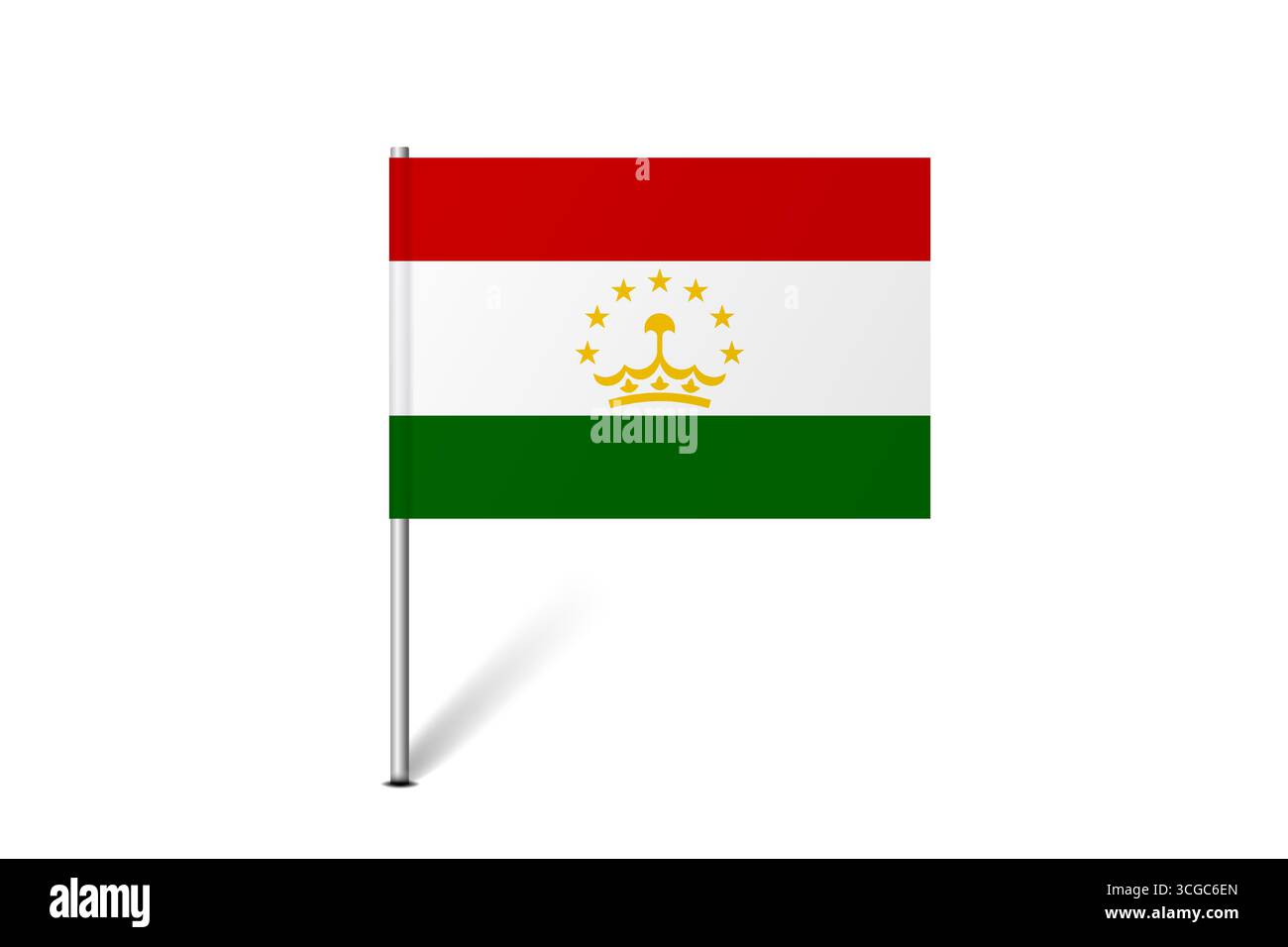 Bandiera del Tagikistan - bandiera della mappa che rappresenta l'identità e il patrimonio culturale di un paese. L'essenza dell'orgoglio nazionale e dell'unità. Indicatore pin mappa bloccato su uno sfondo bianco Illustrazione Vettoriale