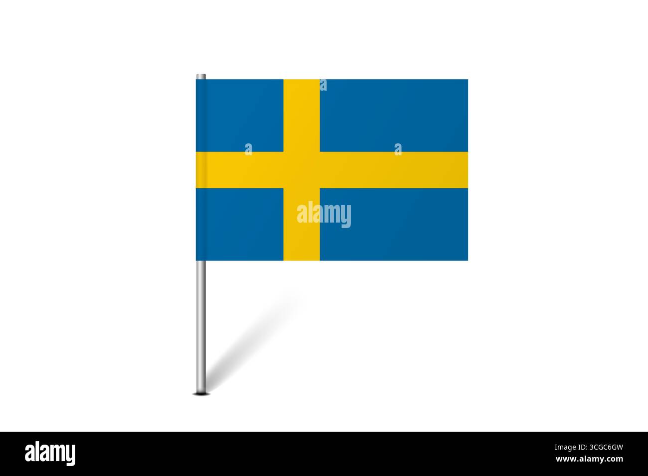 Bandiera della Svezia - bandiera della mappa che rappresenta l'identità e il patrimonio culturale di un paese. L'essenza dell'orgoglio nazionale e dell'unità. Indicatore pin mappa bloccato su uno sfondo bianco Illustrazione Vettoriale