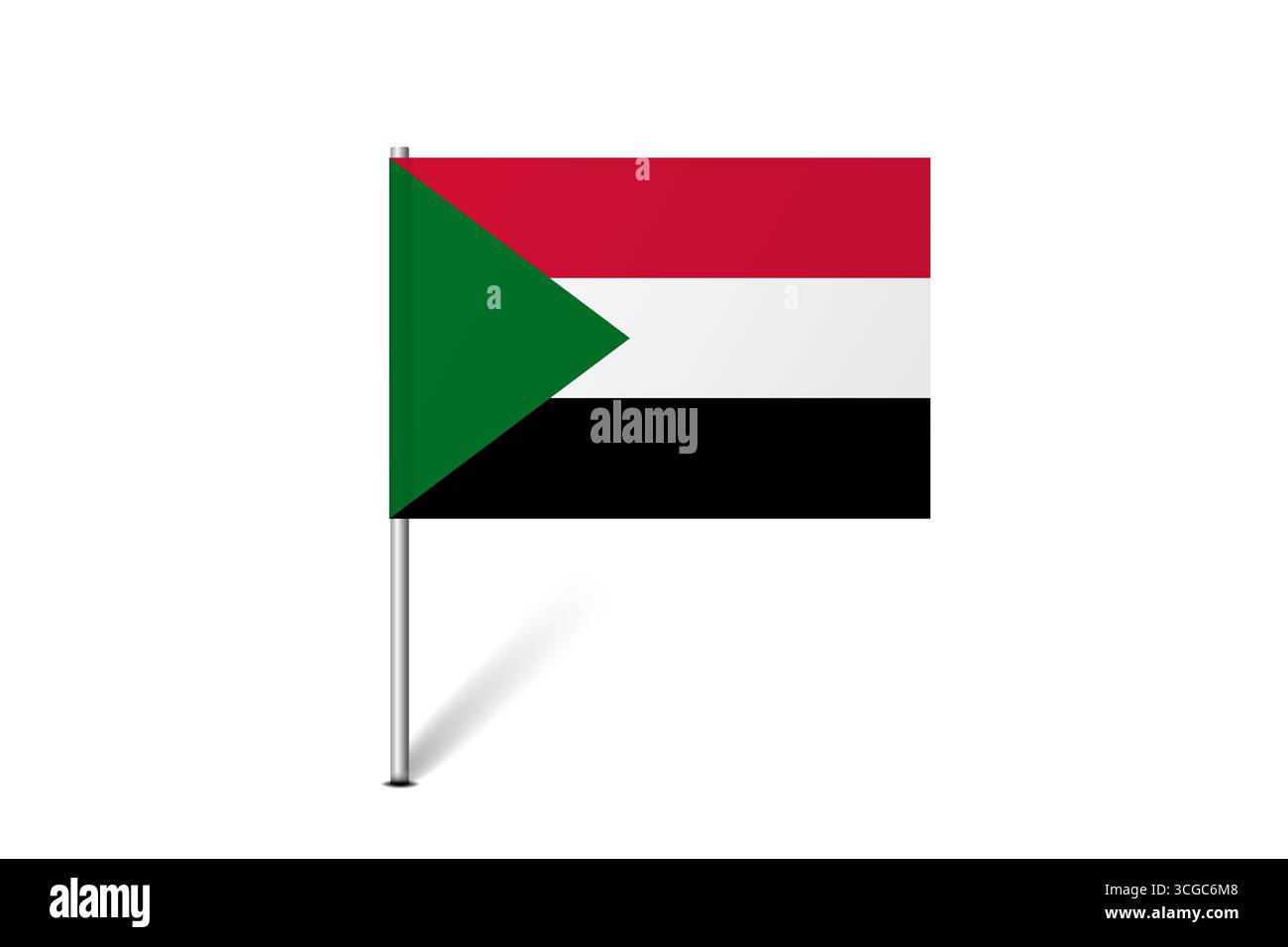 Bandiera del Sudan - bandiera della mappa che rappresenta l'identità e il patrimonio culturale di un paese. L'essenza dell'orgoglio nazionale e dell'unità. Indicatore pin mappa bloccato su uno sfondo bianco Illustrazione Vettoriale