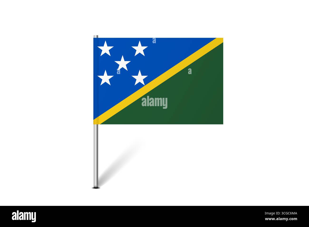 Bandiera delle Isole Salomone - bandiera della mappa che rappresenta un'identità culturale e un patrimonio del paese. L'essenza dell'orgoglio nazionale e dell'unità. Indicatore pin mappa bloccato su uno sfondo bianco Illustrazione Vettoriale