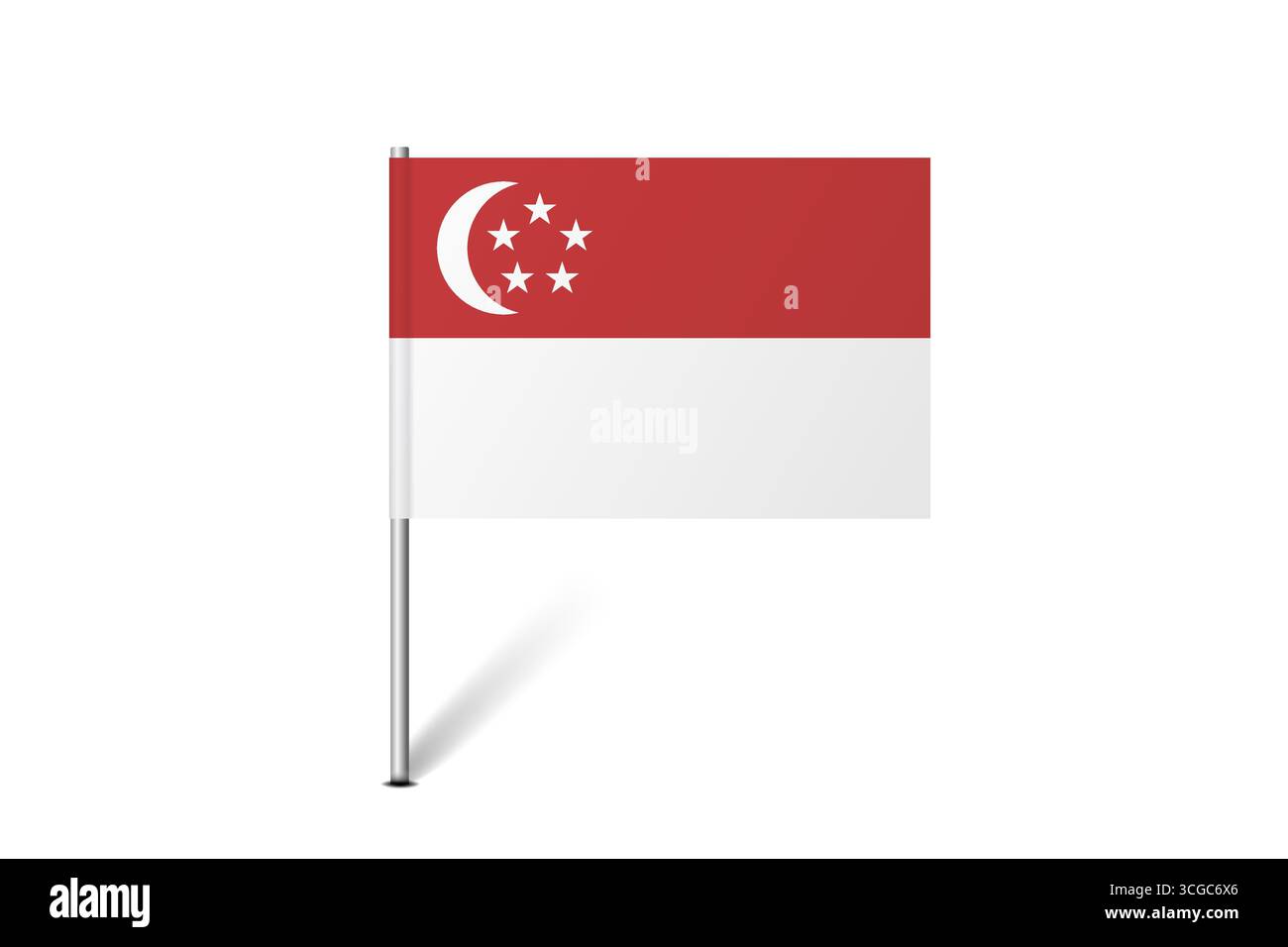 Bandiera di Singapore - bandiera della mappa che rappresenta un'identità culturale e un patrimonio del paese. L'essenza dell'orgoglio nazionale e dell'unità. Indicatore pin mappa bloccato su uno sfondo bianco Illustrazione Vettoriale