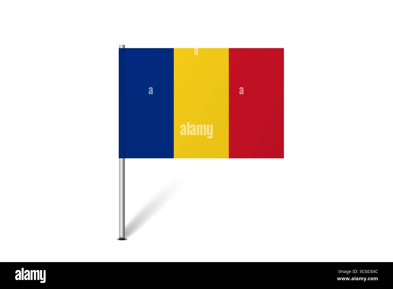 Bandiera della Romania - bandiera della mappa che rappresenta l'identità e il patrimonio culturale di un paese. L'essenza dell'orgoglio nazionale e dell'unità. Indicatore pin mappa bloccato su uno sfondo bianco Illustrazione Vettoriale