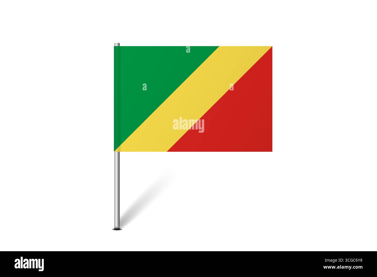 Bandiera della Repubblica del Congo - bandiera della mappa che rappresenta l'identità e il patrimonio culturale di un paese. L'essenza dell'orgoglio nazionale e dell'unità. Indicatore pin mappa bloccato su uno sfondo bianco Illustrazione Vettoriale