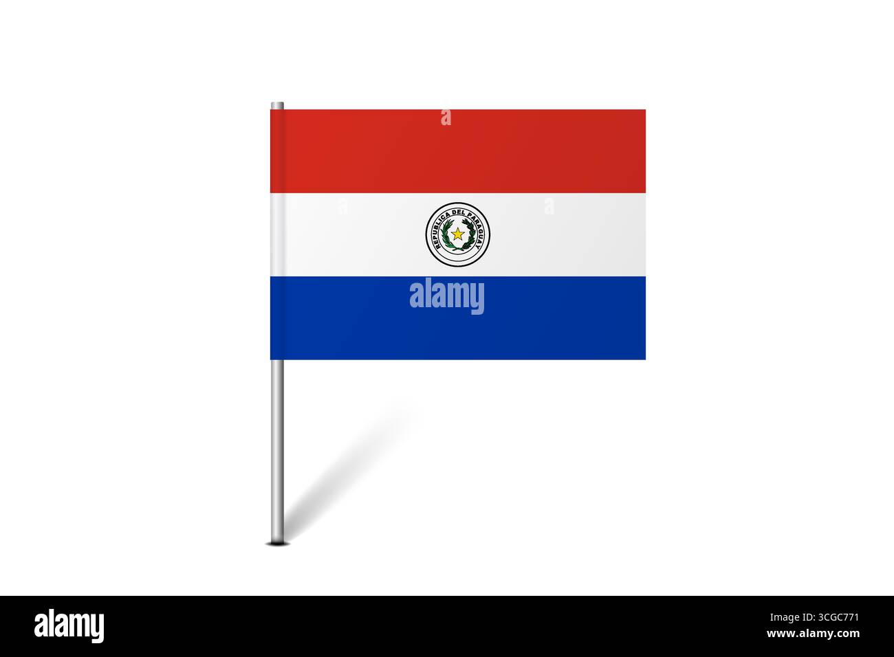 Bandiera del Paraguay - bandiera della mappa che rappresenta l'identità e il patrimonio culturale di un paese. L'essenza dell'orgoglio nazionale e dell'unità. Indicatore pin mappa bloccato su uno sfondo bianco Illustrazione Vettoriale